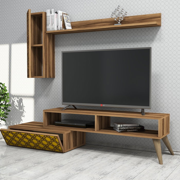 Hanah Home Mueble para la televisión Planet - Nogal, Amarillo
